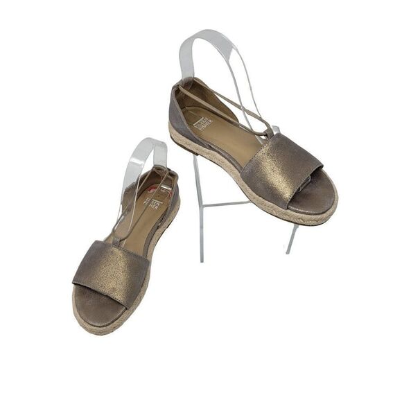 Eileen Fisher Shoes Mews Leather Slip-On Espadrilles Peep Toe Metallic Gold 6.5 - Picture 1 of 10